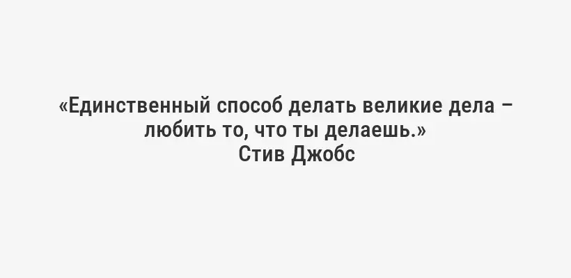 «Единственный способ делать великие дела – любить то, что ты делаешь.»
Стив Джобс